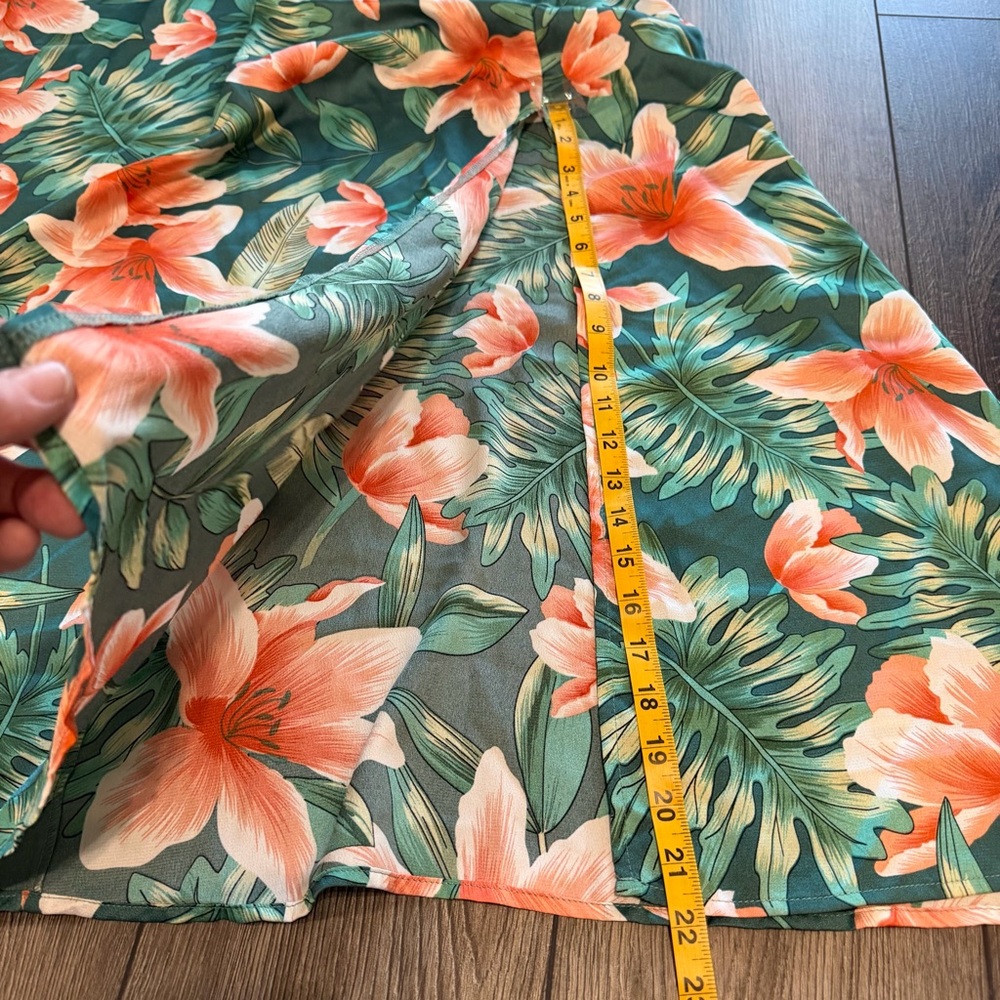 Cupshe Tropical Floral Maxi Dress Green Orange Ruffle Off Shoulder Large Boho - Picture 10 of 15